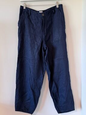 Nicole Miler New York Linen Pants Women M Vacation Travel Summer Beach Navy Blue